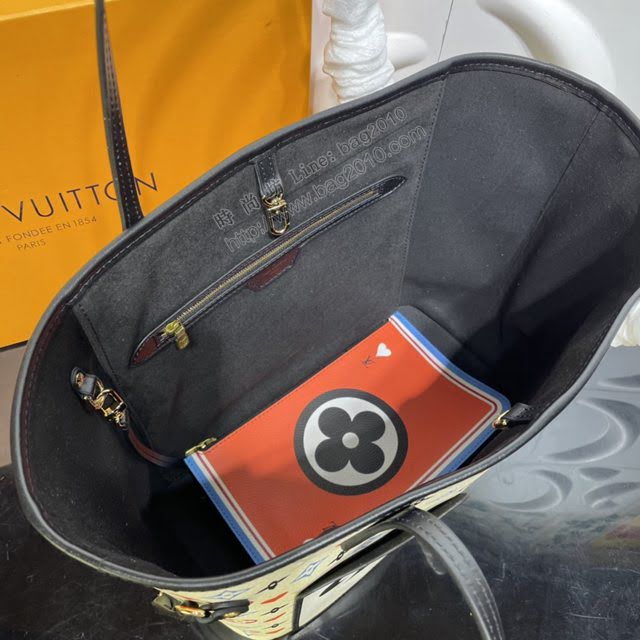 lv新款包包 路易威登2021早春新款購物袋 紅心印花Neverfull中號手袋 M57462  ydh3858
